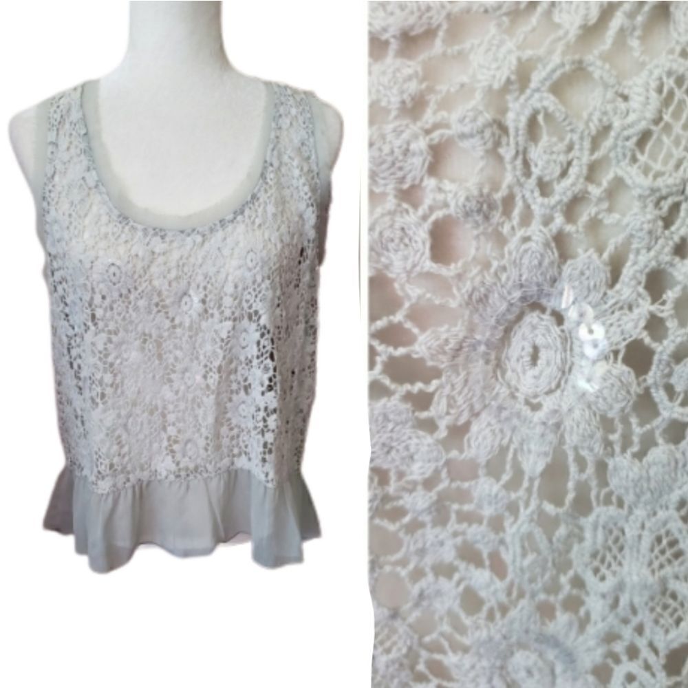 NEW AMERICAN RAG Kingston crochet sheer top XL‎